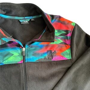 Fila Sport Fleece Jacket Women XL Black Aztec Full Zip Lightweight Warm outdoors